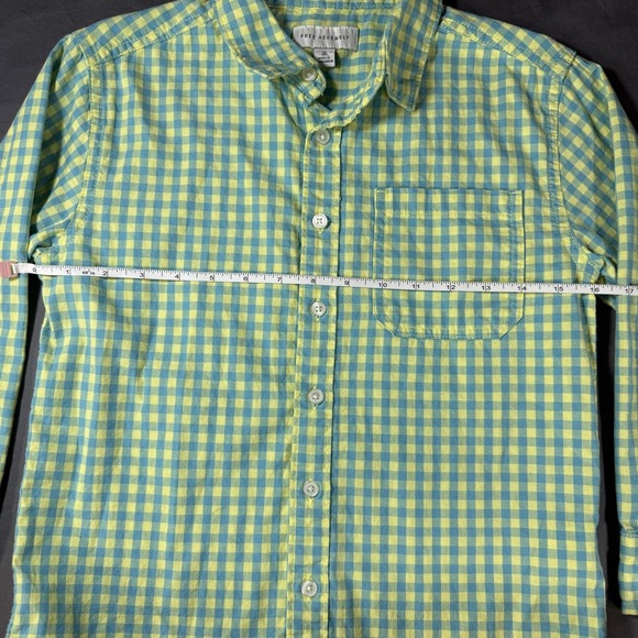 Free Assembly Shirt Boys 8 Blue Yellow Gingham Button Front Long Sleeve Cotton - Picture 9 of 11